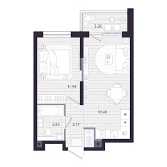 1-комнатная 39,3 м&sup2;