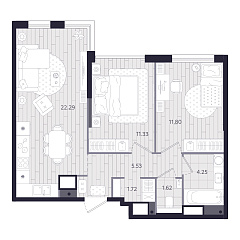2-комнатная 58,54 м&sup2;