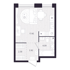 Студия 27,04 м&sup2;