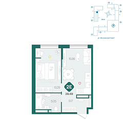 1-комнатная 39,49 м²