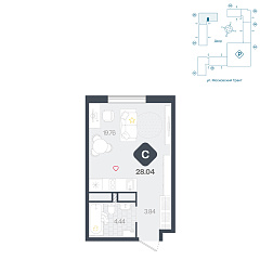 Студия 28,04 м&sup2;