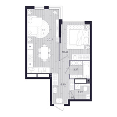 1-комнатная 43,64 м&sup2;