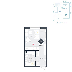 Студия 25,73 м²