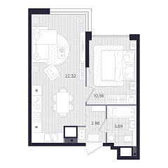 1-комнатная 39,63 м&sup2;