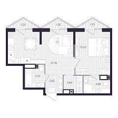1-комнатная 48,33 м&sup2;