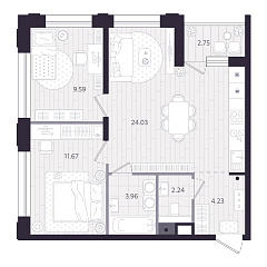 2-комнатная 57,1 м&sup2;