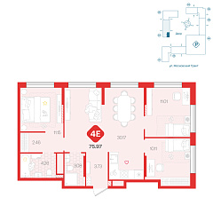3-комнатная 75,97 м²