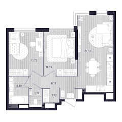 2-комнатная 58,25 м&sup2;