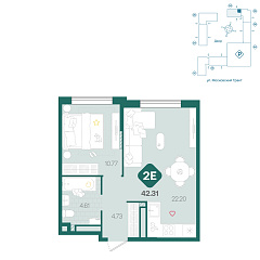 1-комнатная 42,31 м&sup2;