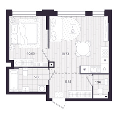 1-комнатная 42,2 м&sup2;