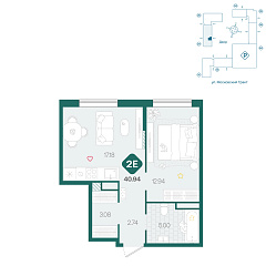 1-комнатная 40,94 м&sup2;