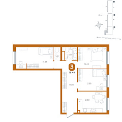 3-комнатная 75,46 м²