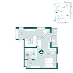 1-комнатная 57,41 м²