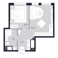 1-комнатная 33,76 м&sup2;