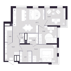 3-комнатная 82,18 м&sup2;