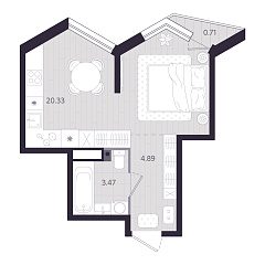 Студия 28,9 м&sup2;