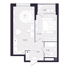 1-комнатная 42,92 м&sup2;
