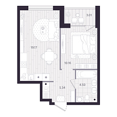 1-комнатная 40,68 м&sup2;