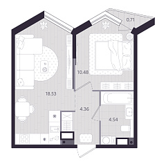 1-комнатная 38,12 м&sup2;