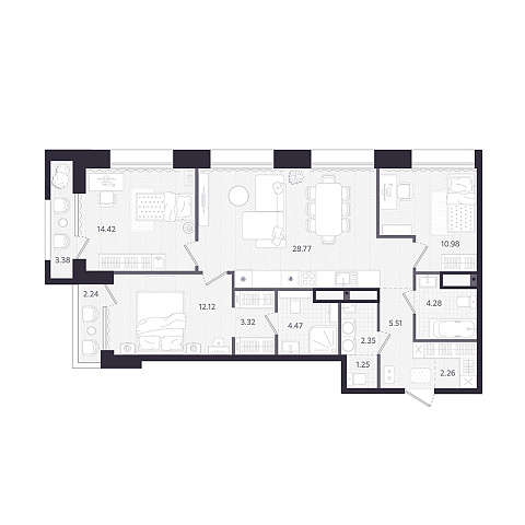 Планировка: 4-комнатная евро 91.3 м² в ЖК Темплин, Центр