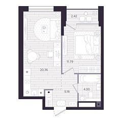 1-комнатная 42,66 м&sup2;
