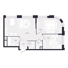 2-комнатная 57,42 м&sup2;