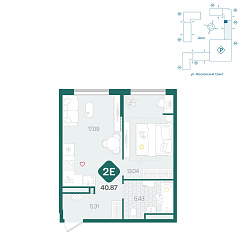 1-комнатная 40,87 м²