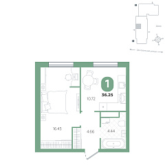 1-комнатная 36,25 м²