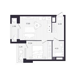 1-комнатная 41,3 м&sup2;
