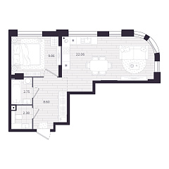 1-комнатная 45,65 м&sup2;