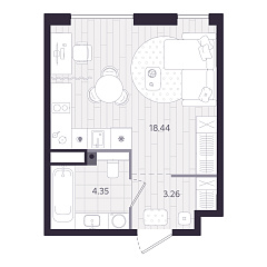Студия 26,05 м&sup2;