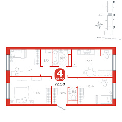 3-комнатная 72 м&sup2;