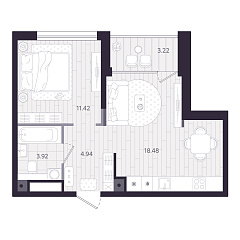1-комнатная 40,37 м&sup2;