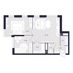 2-комнатная 54,55 м&sup2;
