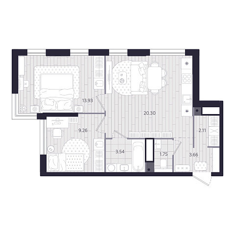 Планировка: Евротрешка 54.5 м² в ЖК Форсо, Зарека
