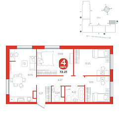 3-комнатная 72,21 м&sup2;