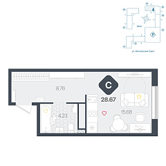 Студия 28,67 м&sup2;