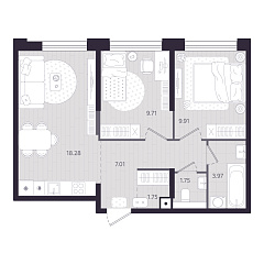 2-комнатная 52,38 м&sup2;