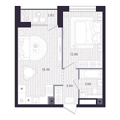 1-комнатная 40,57 м&sup2;