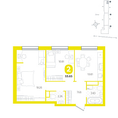 2-комнатная 53,65 м²