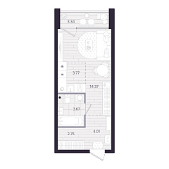 Студия 30,24 м&sup2;