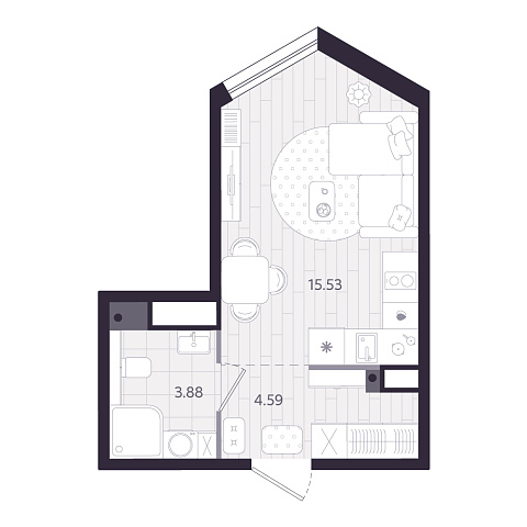 Планировка: Студия 24 м² в ЖК Форсо, Зарека