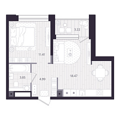 1-комнатная 40,33 м&sup2;