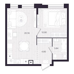 1-комнатная 40,1 м&sup2;