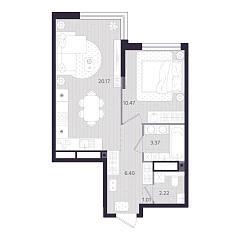 1-комнатная 43,64 м&sup2;