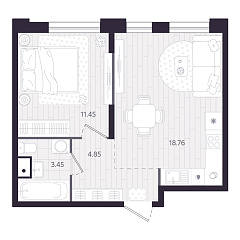 1-комнатная 38,51 м&sup2;