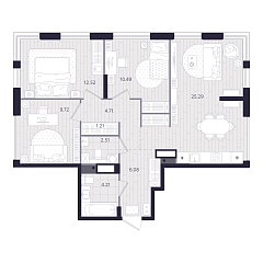 3-комнатная 76,74 м&sup2;
