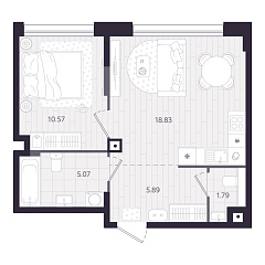 1-комнатная 42,15 м&sup2;