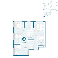2-комнатная 61,64 м²