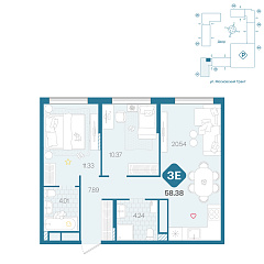 2-комнатная 58,38 м²